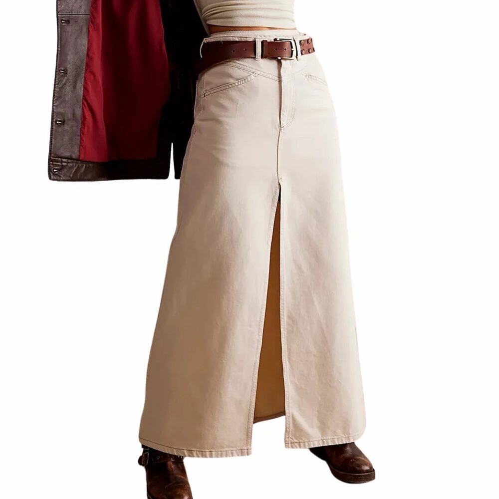 We the Free People Come As You Are Denim Maxi Skirt Wisp Cream Size 26